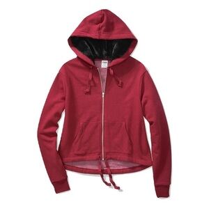 Victorias Secret PINK Faux Fur Lined Hood Sweatshirt Full Zip Burgundy Maroon